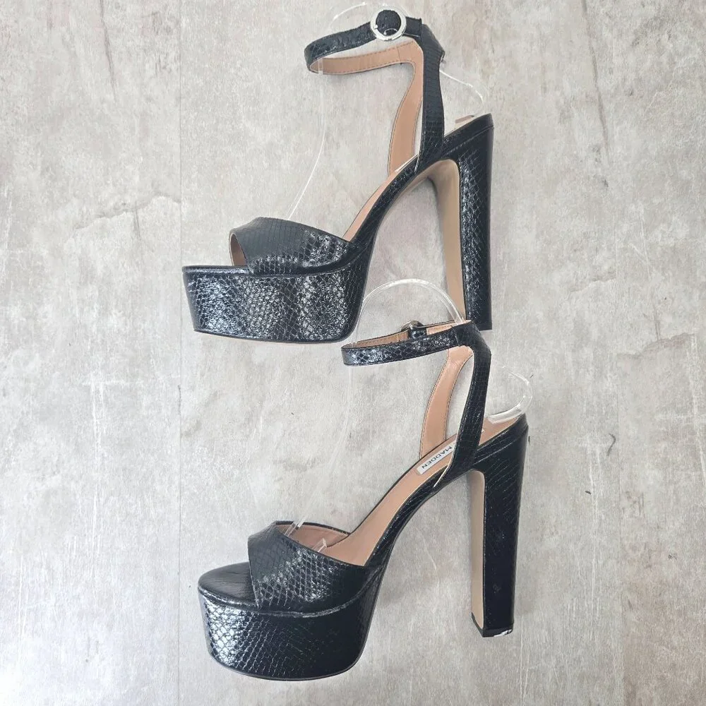 Steve Madden Chunky Platform Heels 8 Black Croc Dressy Formal High Heeled Shoes - Picture 7 of 12